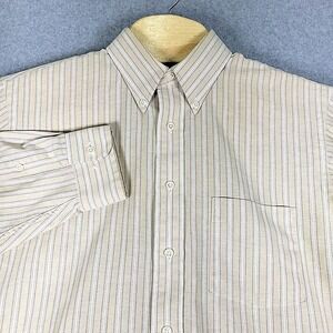 HAGGAR Shirt Men 15 1/2 32/33 Beige Striped Long Sleeve Button Down Athletic USA